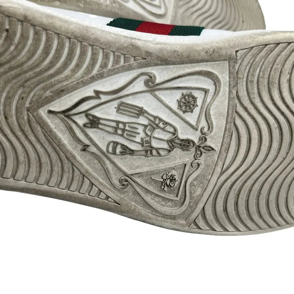 Gucci Sneakers Shoes Ace Web Stripe Leather Low Top White Red Green Size 38 / 8